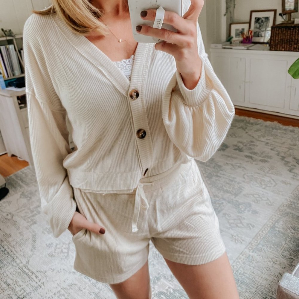 Rayna Ribbed Short Set in Oatmeal